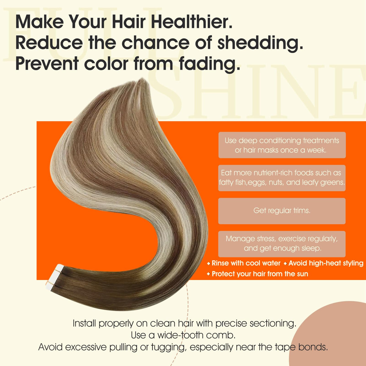Full Shine Tape In Hair Extensions styled in soft waves