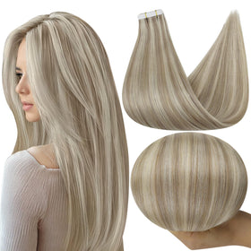 Full Shine Tape-In Human Hair Extensions 12 Inch Dirty Blonde Mix front view