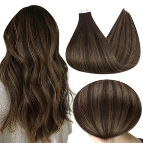 Full Shine Tape Ins 14 Inch Brown Ombre hair extensions front view