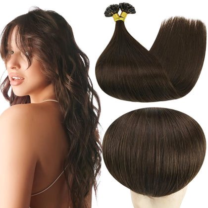 Full Shine U Tip Hair Extensions 16 Inch Dark Brown front view