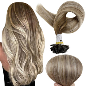 Full Shine U Tip Hair Extensions 16 Inch Medium Brown Ombre front view