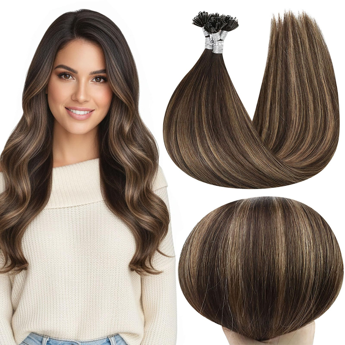 Full Shine U Tip Hair Extensions 18 Inch Brown front view