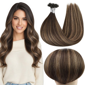 Full Shine U Tip Hair Extensions 18 Inch Brown front view
