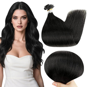 Full Shine U Tip Hair Extensions 20 Inch Jet Black front view
