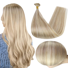 Full Shine U Tip Hair Extensions 24 Inch blonde highlighted front view