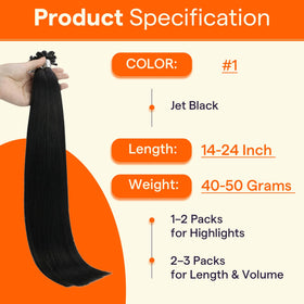 Full Shine U Tip Hair Extensions Jet Black styled hair