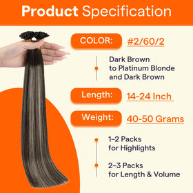 Full Shine U Tip Human Hair Extensions displayed in various shades
