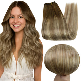 Full Shine Weft Extensions 22 Inch brown balayage front view