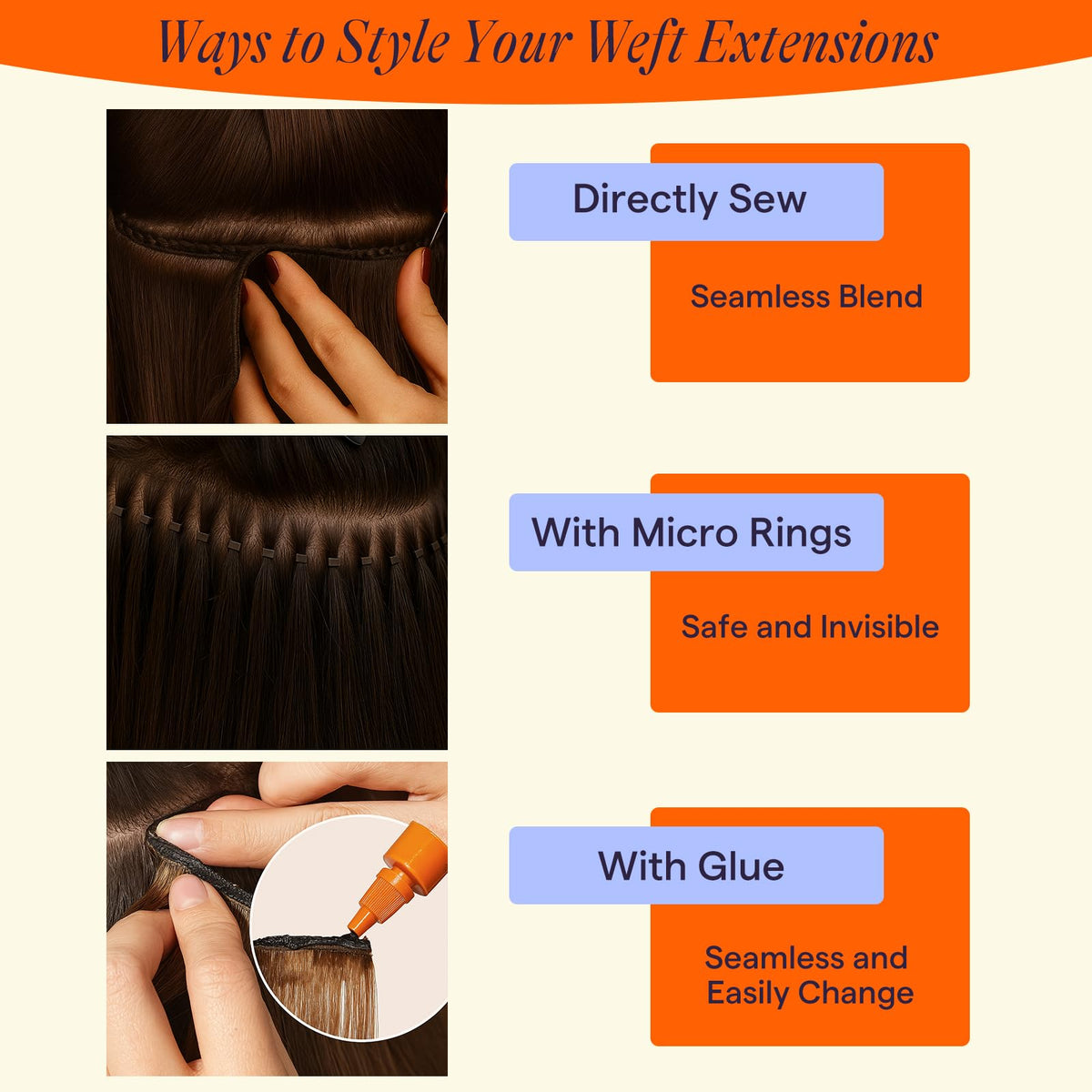 Full Shine Weft Extensions in various shades