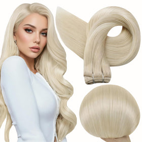 Full Shine Weft Hair Extensions 14 Inch Platinum Blonde front view