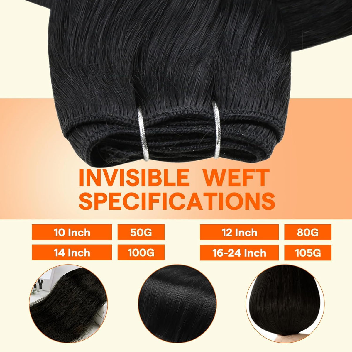 Full Shine Weft Hair Extensions 18 Inch Jet Black close-up of texture