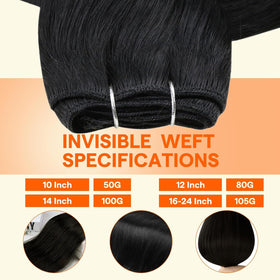 Full Shine Weft Hair Extensions 18 Inch Jet Black close-up of texture