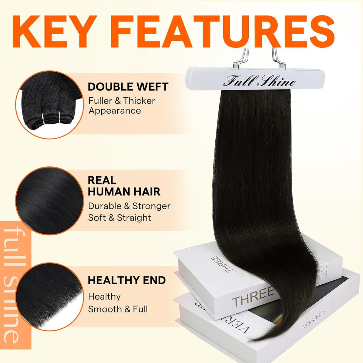 Full Shine Weft Hair Extensions 18 Inch Jet Black packaging