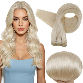 Full Shine Weft Hair Extensions 18 Inch White Blonde front view
