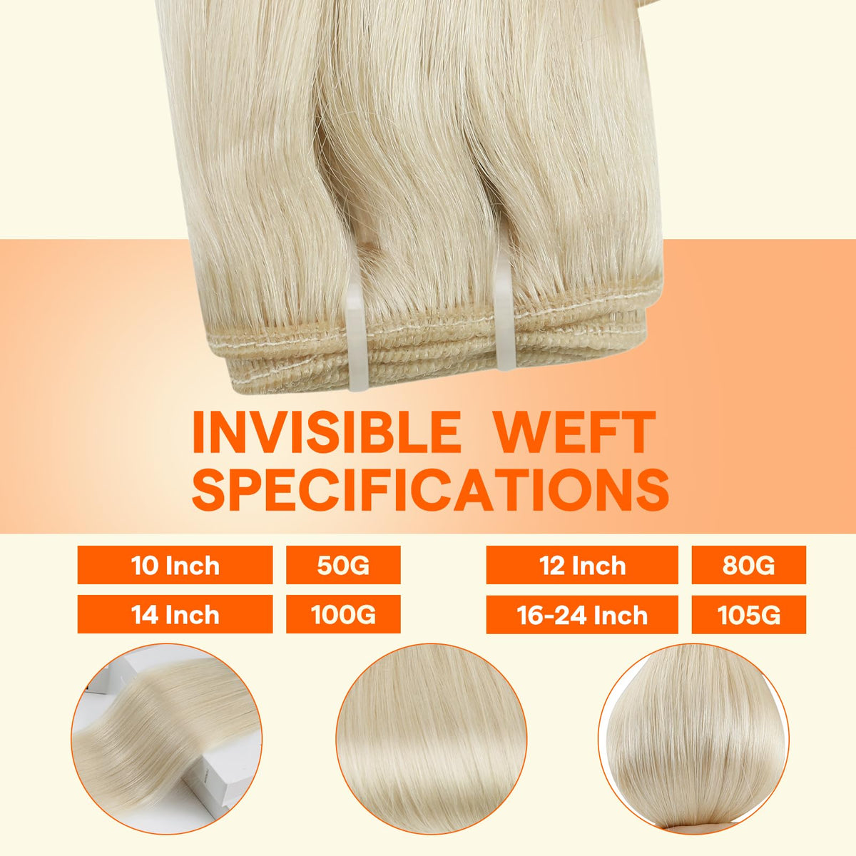 Full Shine Weft Hair Extensions 18 Inch White Blonde side view