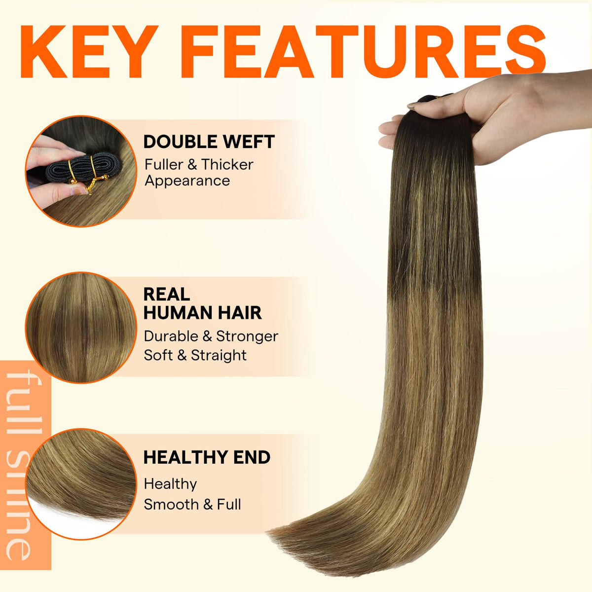 Full Shine Weft Hair Extensions 20 Inch Balayage Brown Honey Blonde packaging