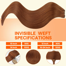 Full Shine Weft Hair Extensions 20 Inch Copper double weft close-up