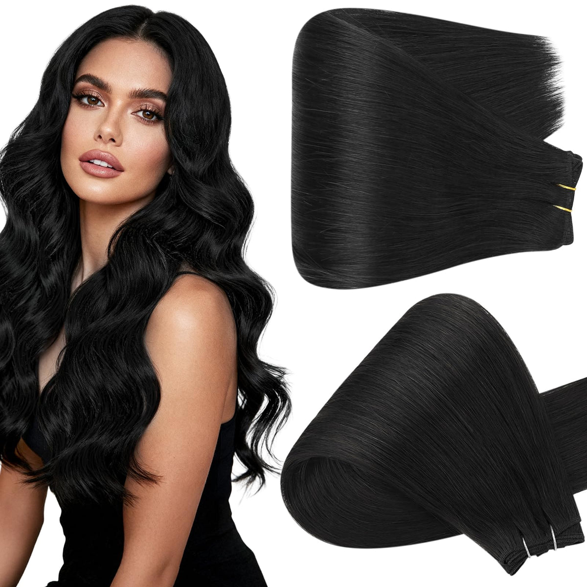 Full Shine Weft Hair Extensions 20 Inch Jet Black front view