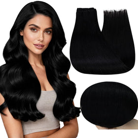 Full Shine Weft Hair Extensions 22 Inch Jet Black front view