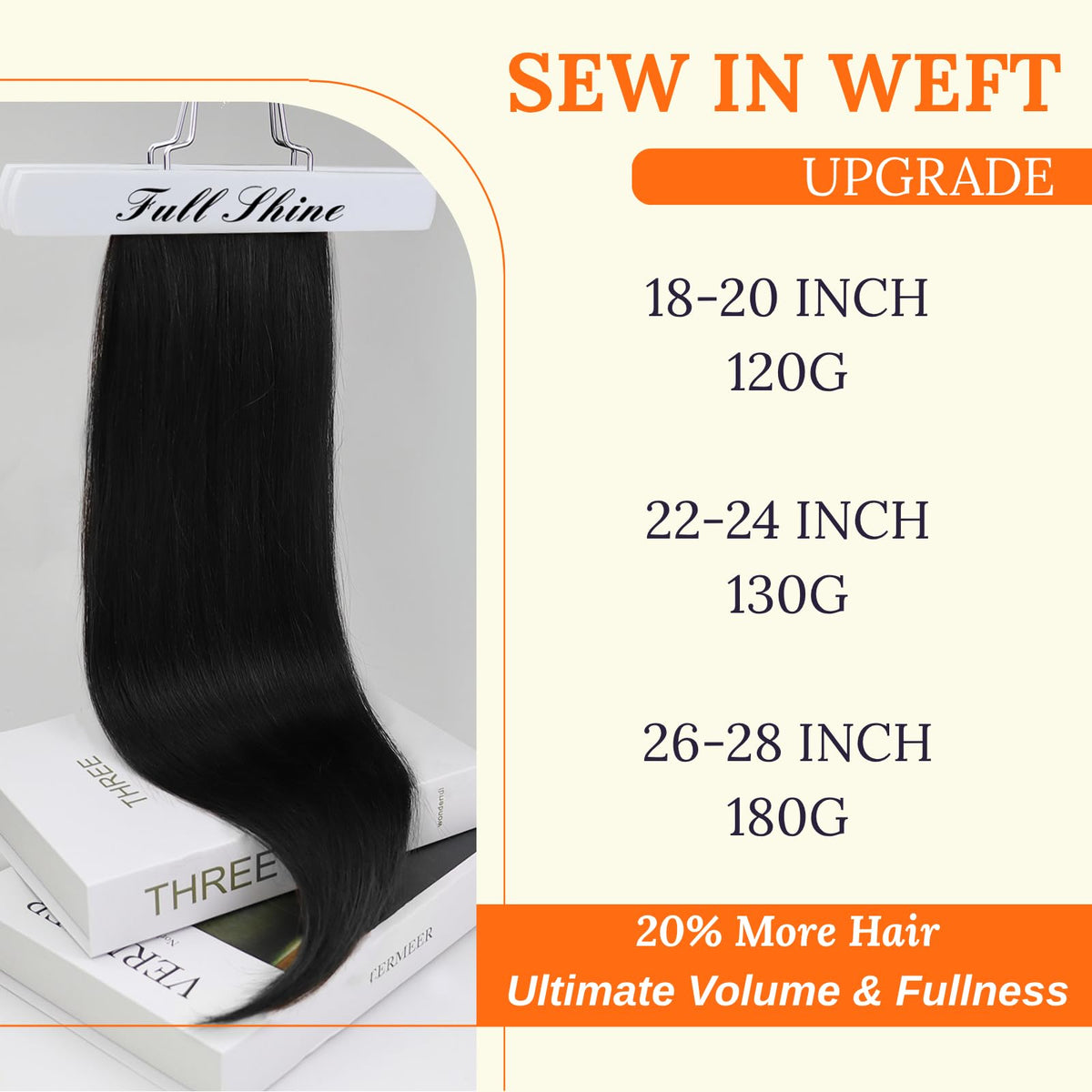Full Shine Weft Hair Extensions 22 Inch Off Black packaging