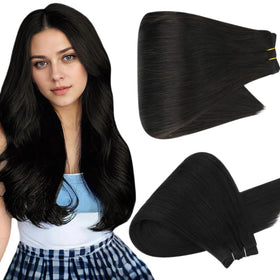 Full Shine Weft Hair Extensions 24 Inch Off Black front view