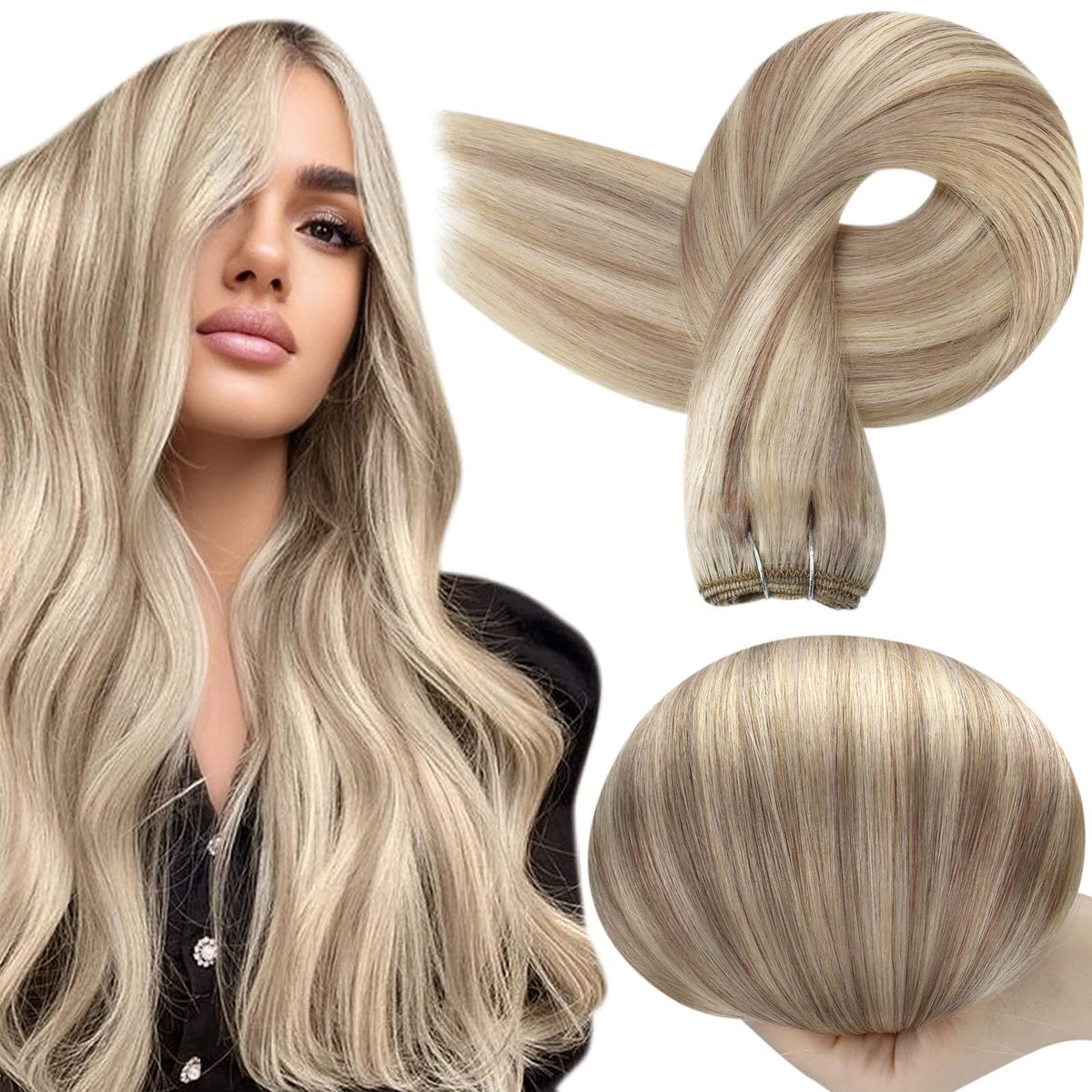 Full Shine Weft Hair Extensions Ash Blonde 20 Inch front view