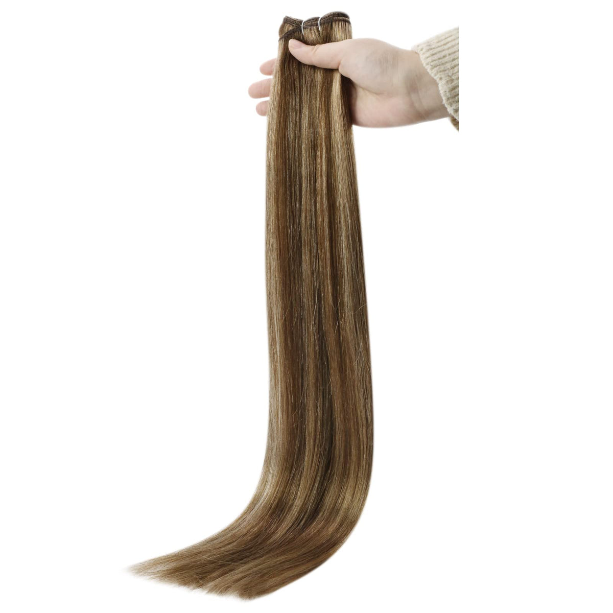 Full Shine Weft Hair Extensions displayed with styling tools