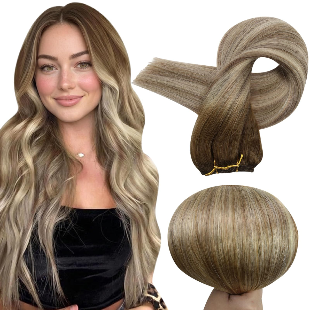 Full Shine Weft Hair Extensions front view showing natural colour