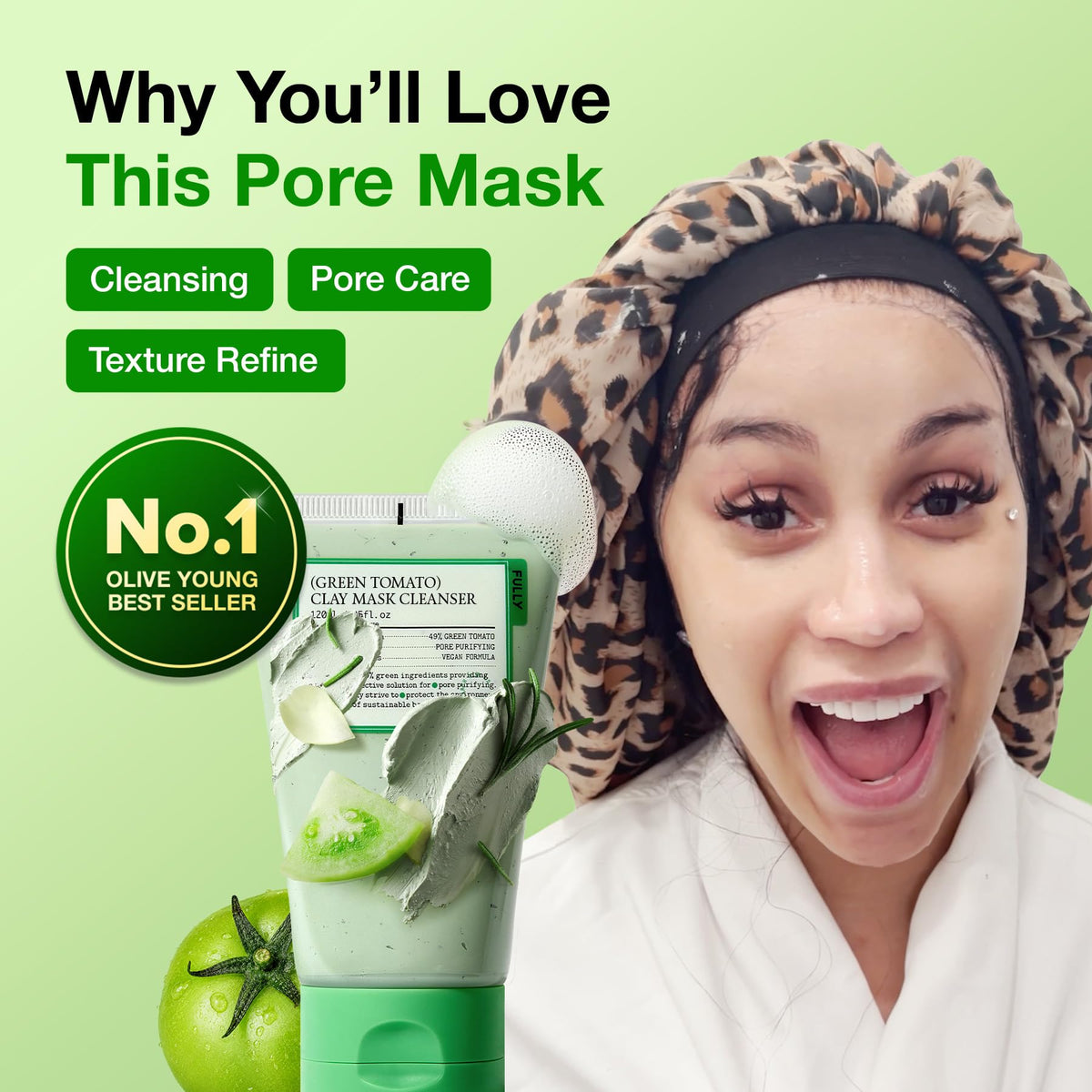 FULLY Green Tomato Pore Clay Mask Cleanser side view showing texture