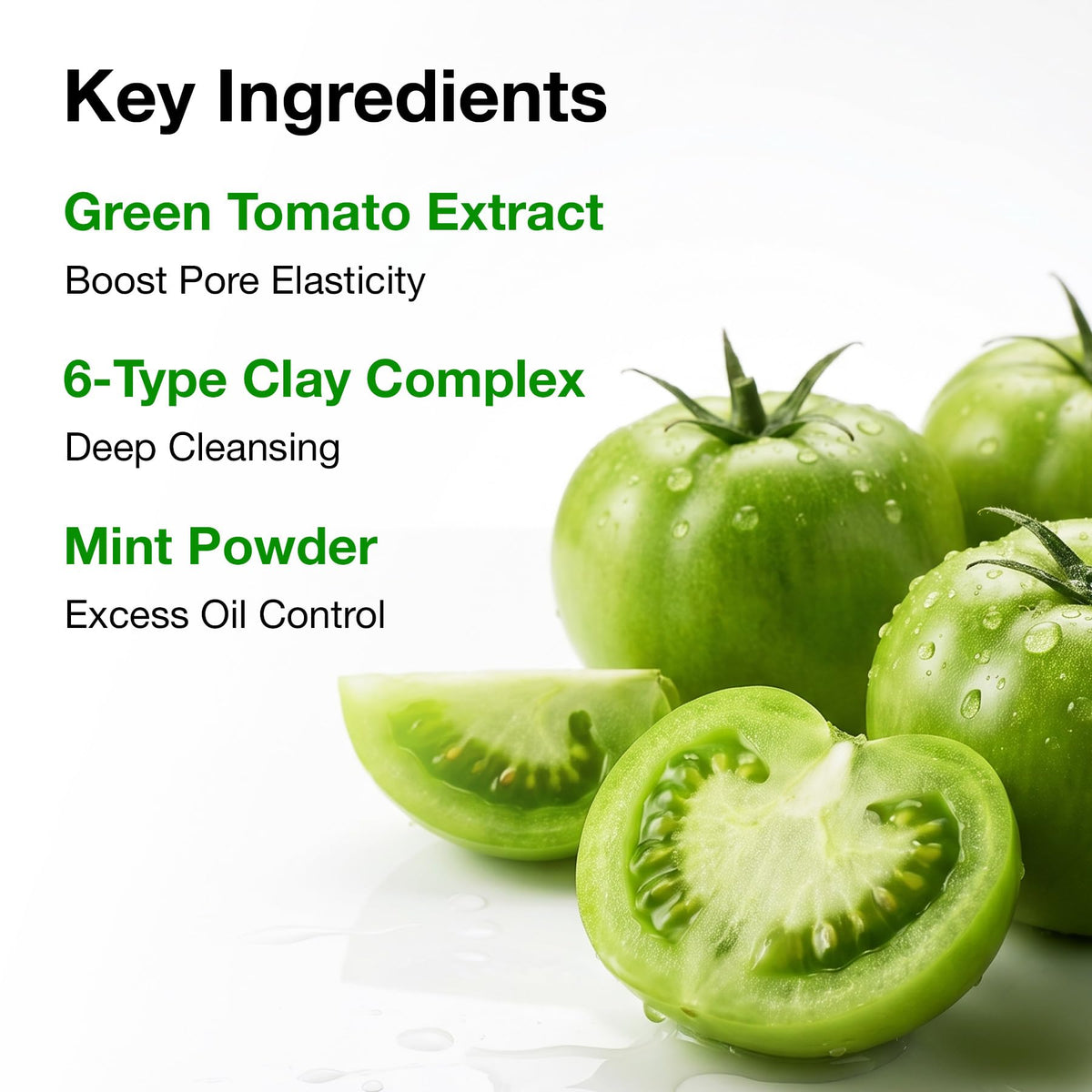 FULLY Green Tomato Pore Clay Mask Cleanser with natural ingredients background