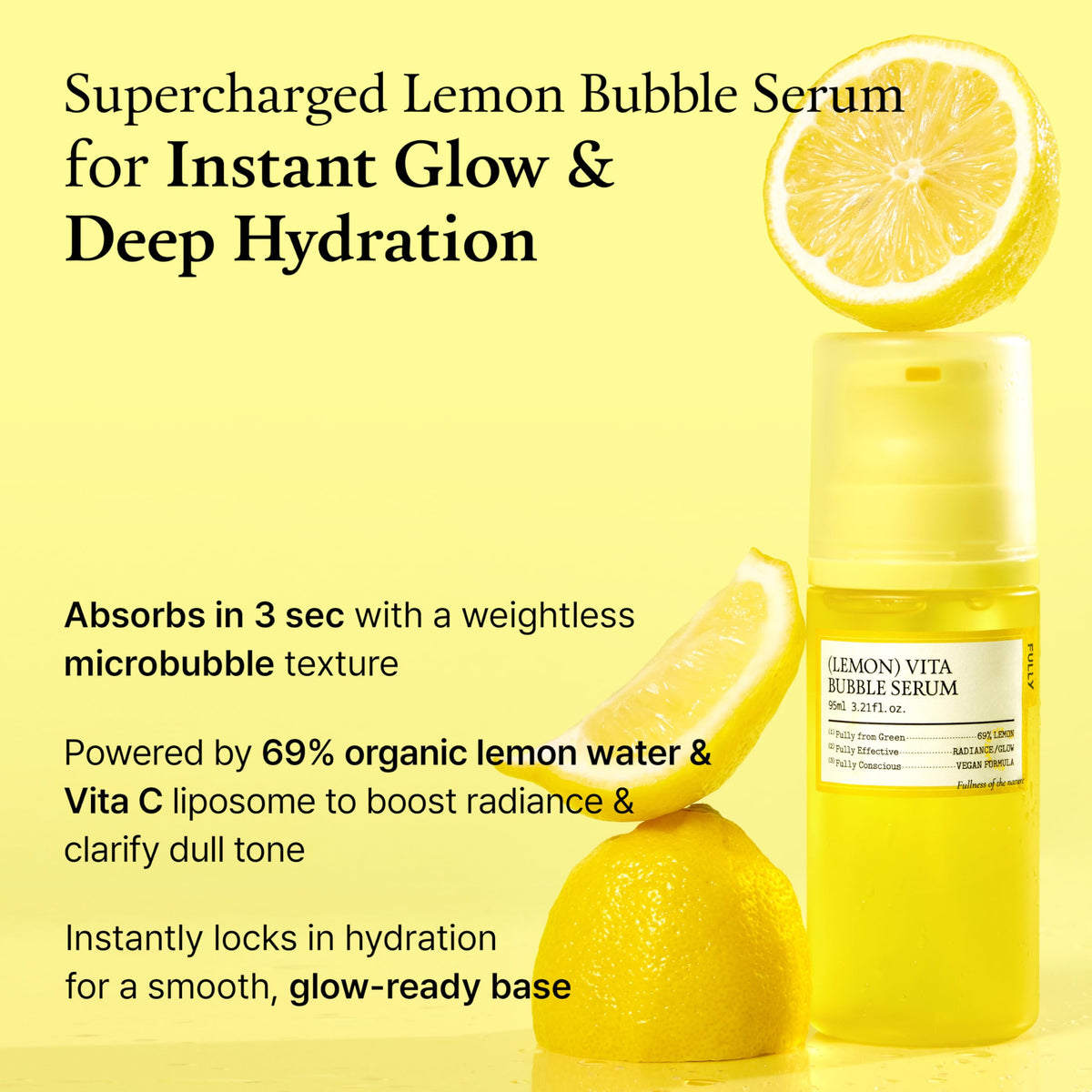 FULLY Lemon Vita Bubble Facial Serum on a skincare shelf