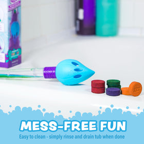 Fun bath scene with Tub Works Bath Color Brush and fizzing colours