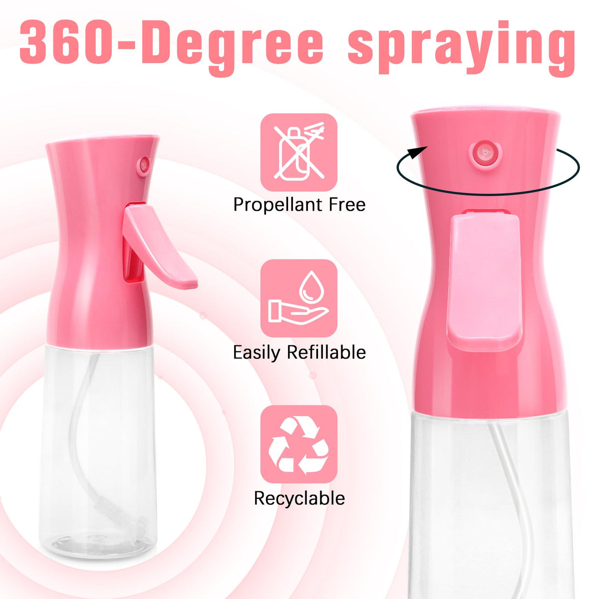 Fun Gift Continuous Spray Bottle 200ml pink nozzle close-up