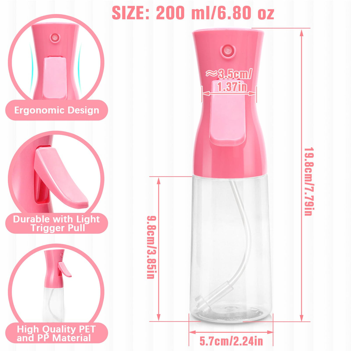 Fun Gift Continuous Spray Bottle 200ml pink side view