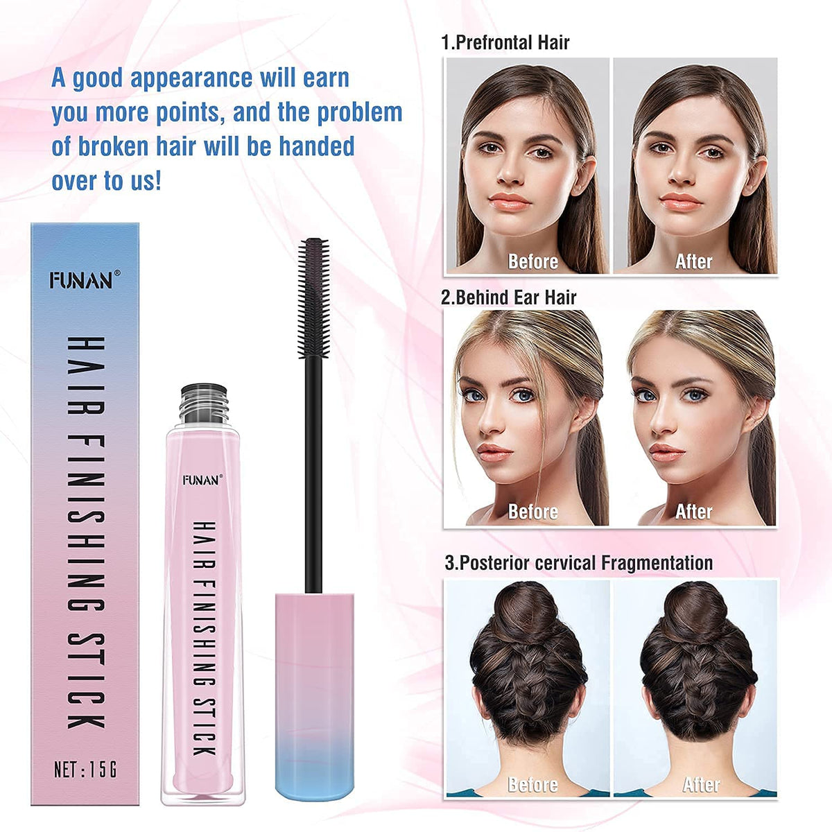 FUNAN Hair Finishing Stick applied to hair