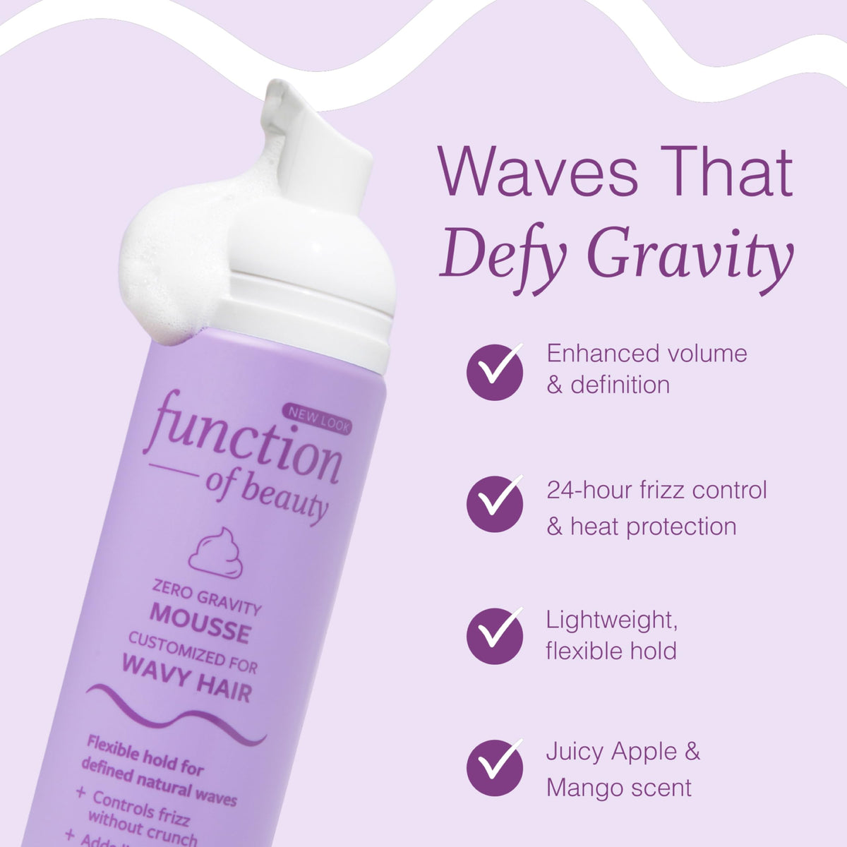 Function of Beauty Wavy Hair Mousse back view with ingredients