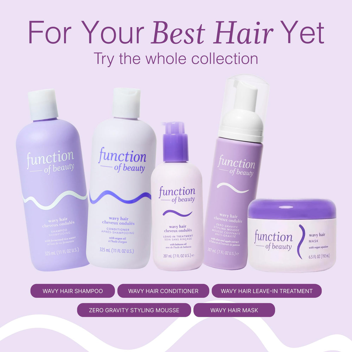 Function of Beauty Wavy Hair Shampoo and Conditioner set in a bathroom setting