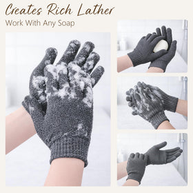 Fundrem exfoliating gloves drying on a towel