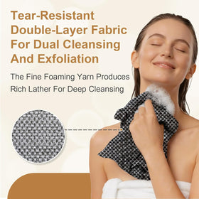 Funfunman Exfoliating Shower Towel dual-sided view showing gentle and exfoliating sides