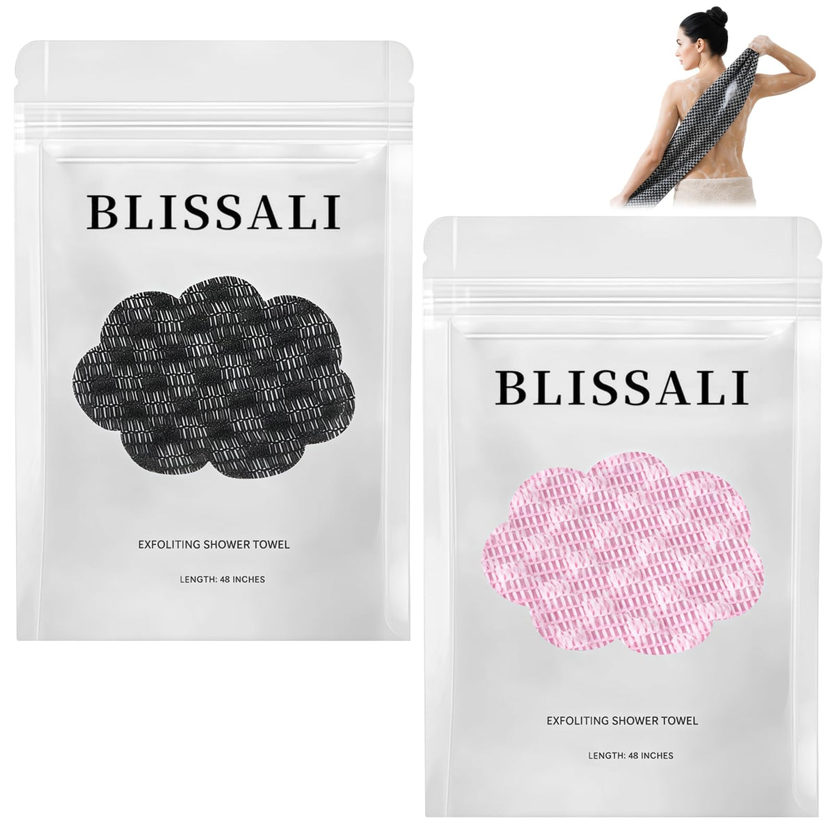 Funfunman Exfoliating Shower Towel front view with hexagon-weave texture