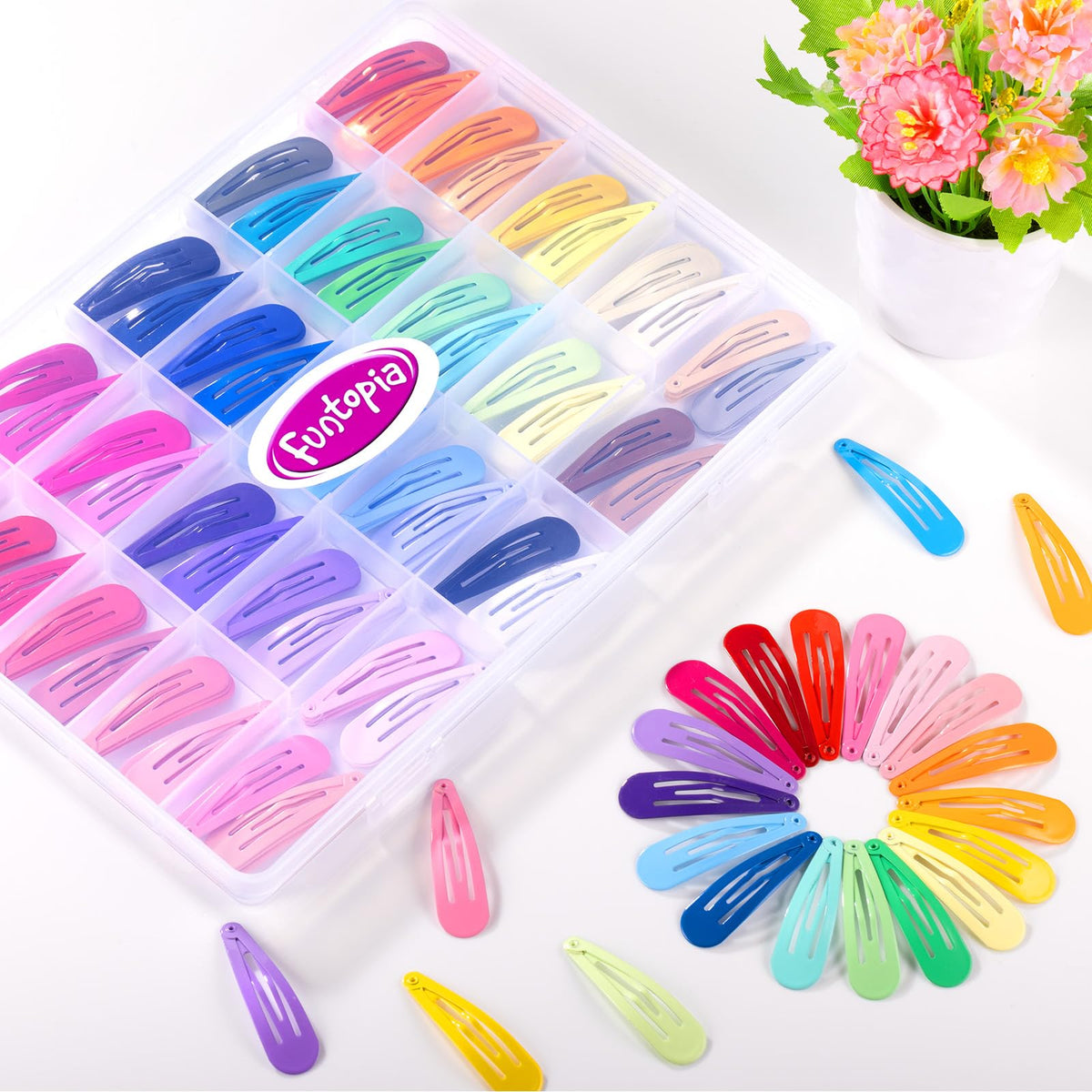 Funtopia hair clips being used in a hairstyle