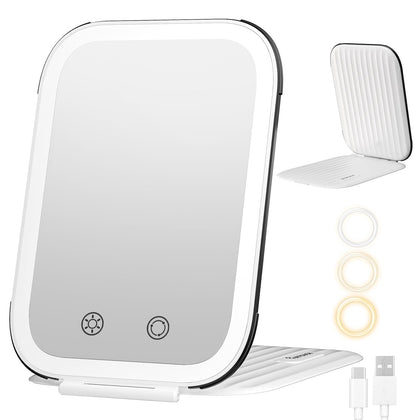 FUNTOUCH 2000mAh Travel Makeup Mirror front view with lights