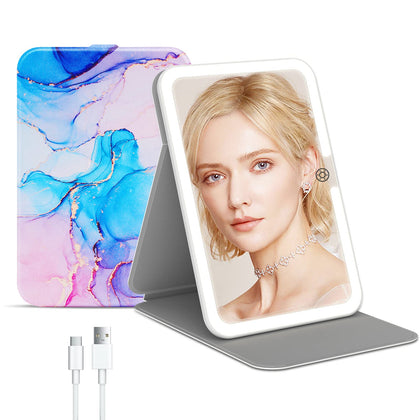 FUNTOUCH Lighted Makeup Mirror front view with leather cover
