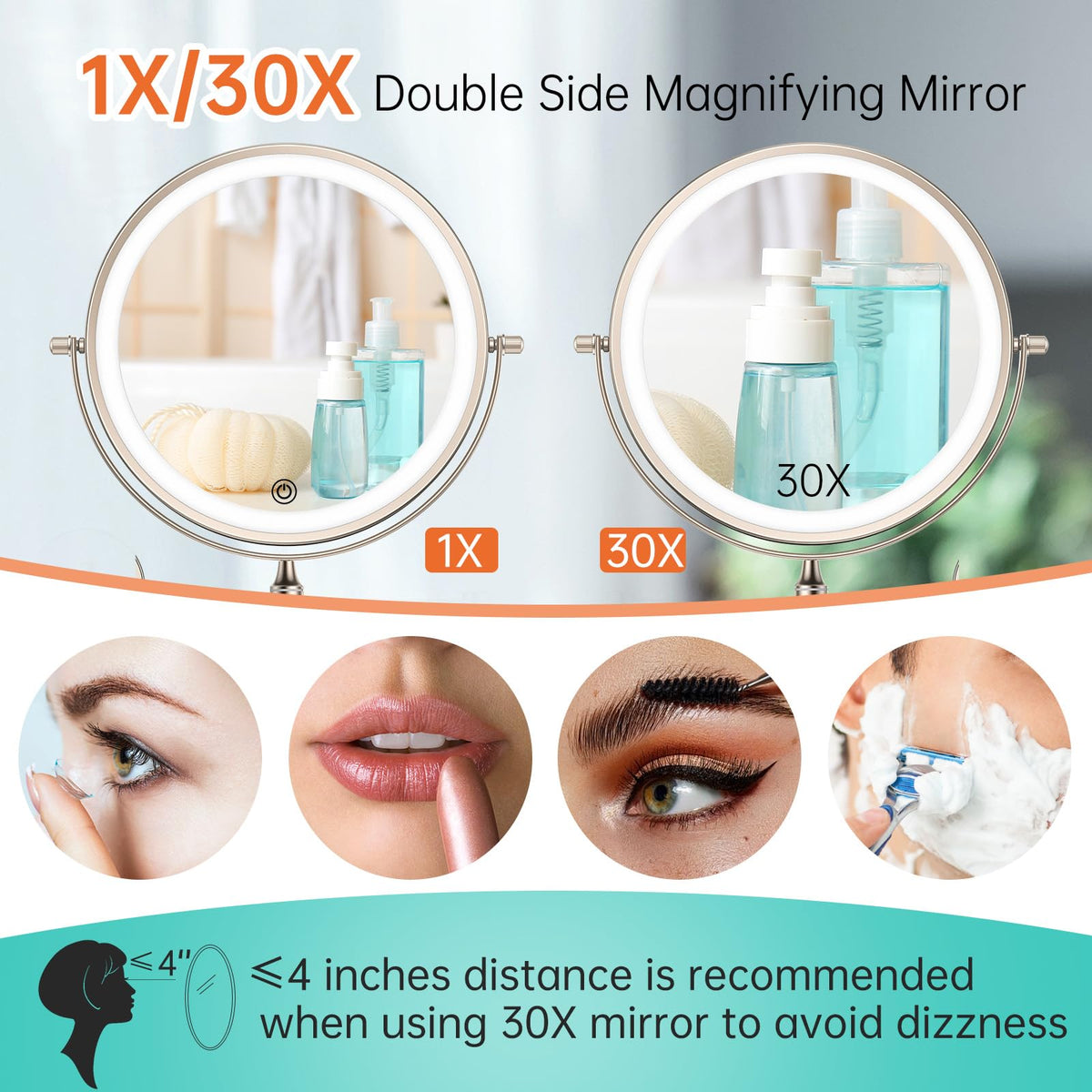 FUNTOUCH Lighted Makeup Mirror mounted on wall