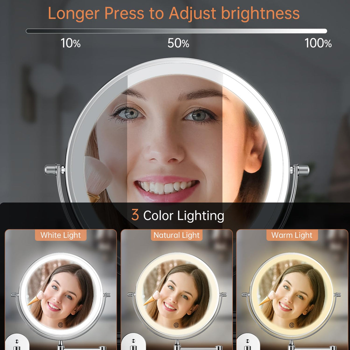 FUNTOUCH makeup mirror showing 1X and 30X magnification