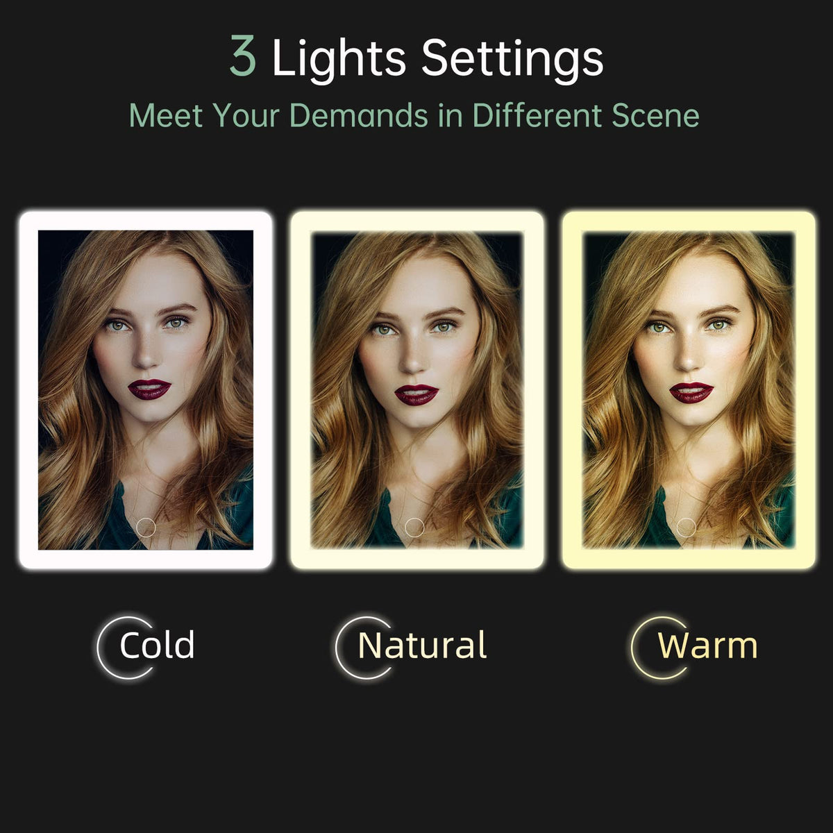 FUNTOUCH Portable Makeup Mirror displaying warm light setting