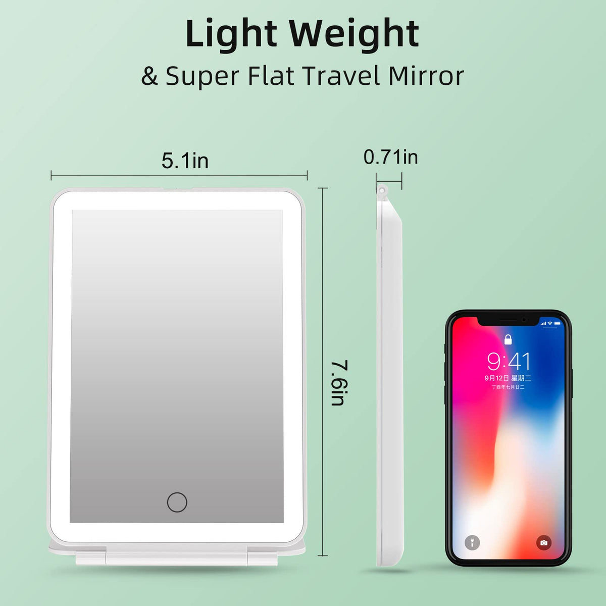 FUNTOUCH Portable Makeup Mirror in a travel bag