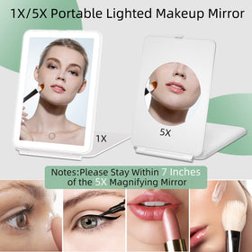 FUNTOUCH Portable Makeup Mirror side view showing 1X and 5X magnification