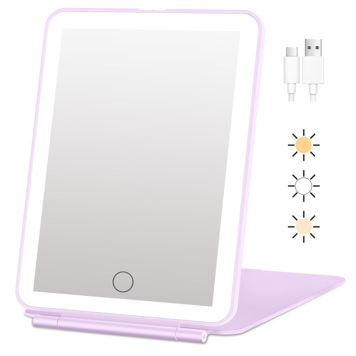 FUNTOUCH Rechargeable Travel Makeup Mirror front view with LED lights