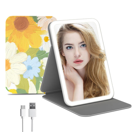 FUNTOUCH Travel Lighted Makeup Mirror front view with leather cover